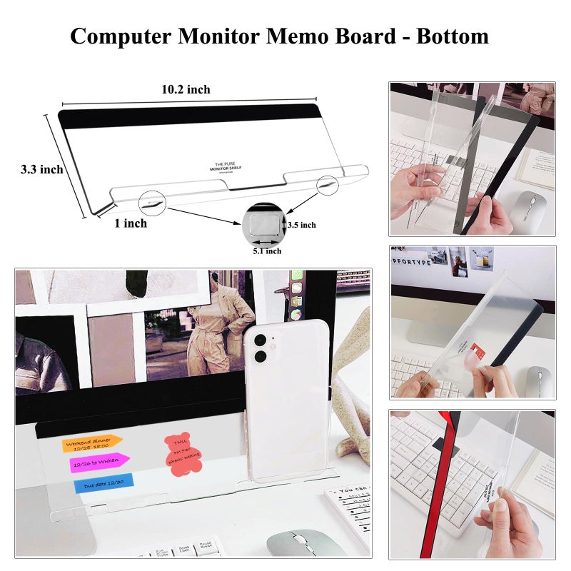 LRZCGB Acrylic Monitor Sticky Note Holder Transparent Message Board Reminder for Computer Screen (Right) - Image 3